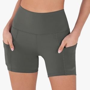 ODODOS Tummy Control Yoga shorts, High Waist w pockets athletic workout, Large